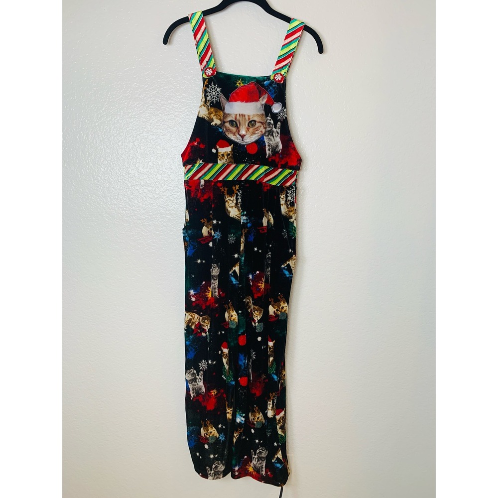 No Boundaries Overalls Women S Black Christmas Cat Festive Holiday Jumpsuit
